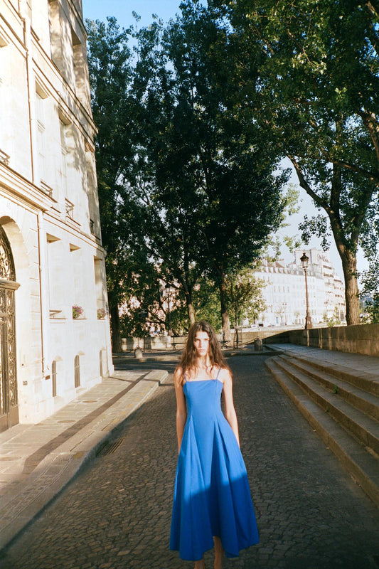 VESTIDO MIDI POPELÍN ASIMÉTRICO